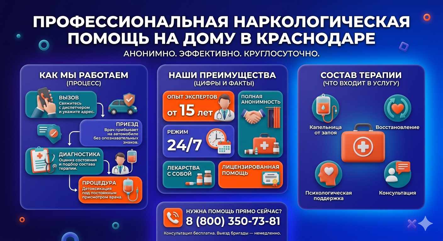 Инфографика о принципах лечения алкоголизма на дому в Балашове: этапы вызова нарколога, преимущества анонимной детоксикации и состав медицинской помощи.